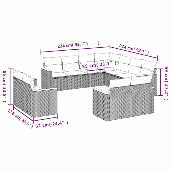 Set canapele de grădină cu perne, 11 piese, negru, poliratan WALTI