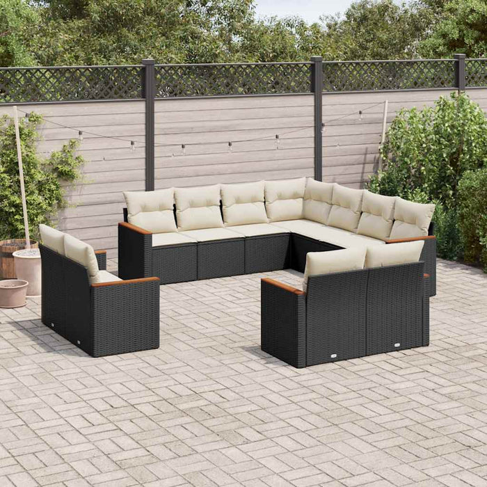 Set canapele de grădină cu perne, 11 piese, negru, poliratan WALTI