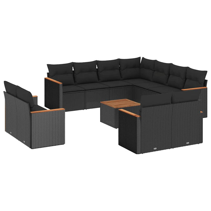 Set canapele de grădină, 12 piese, cu perne, negru, poliratan WALTI