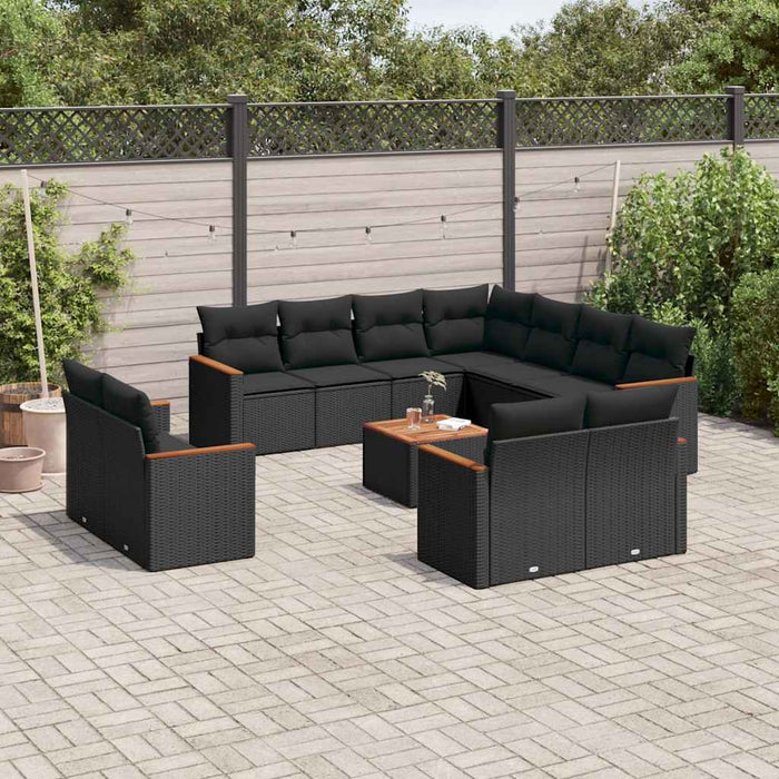 Set canapele de grădină, 12 piese, cu perne, negru, poliratan WALTI