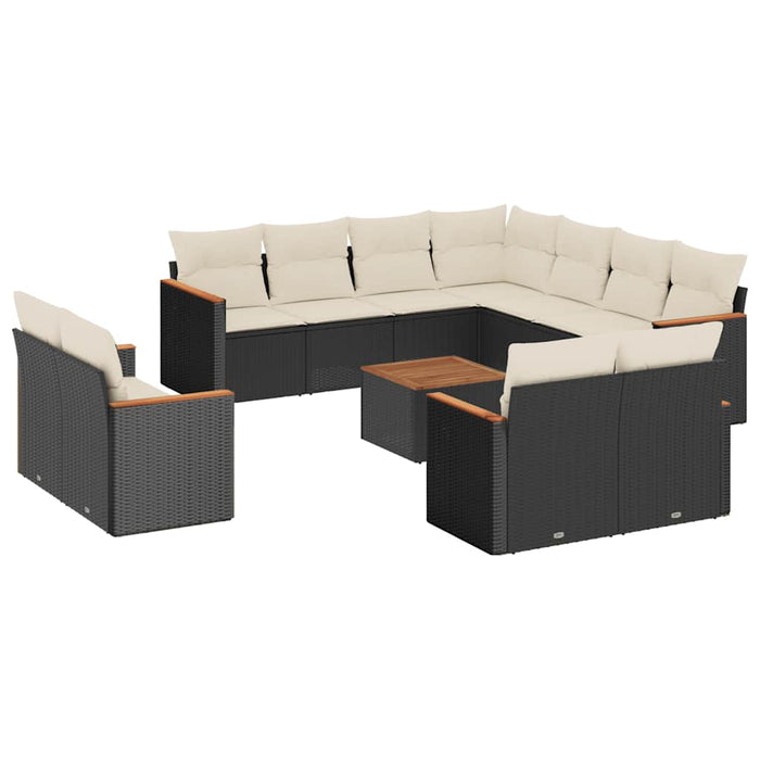 Set canapele de grădină, 12 piese, cu perne, negru, poliratan WALTI