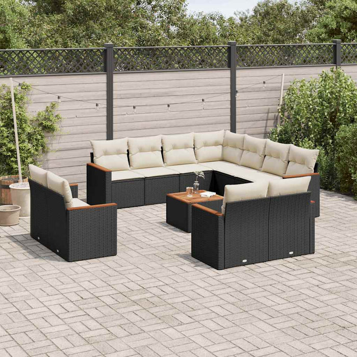 Set canapele de grădină, 12 piese, cu perne, negru, poliratan WALTI