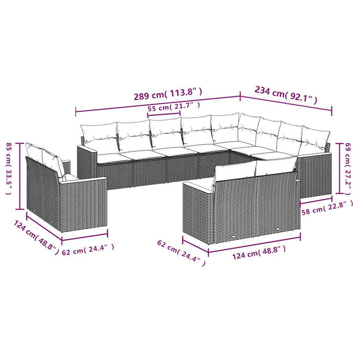 Set canapele de grădină, 12 piese, cu perne, negru, poliratan - WALTI WALTI