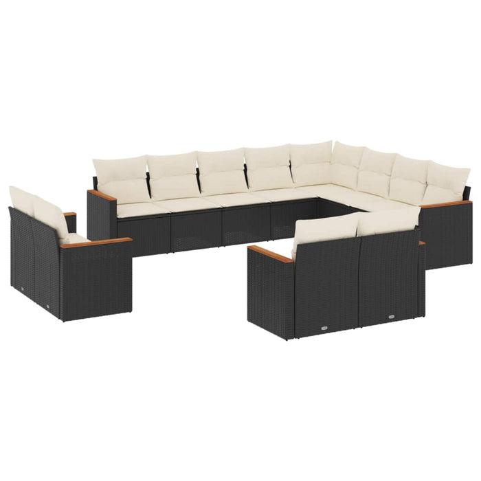 Set canapele de grădină, 12 piese, cu perne, negru, poliratan WALTI