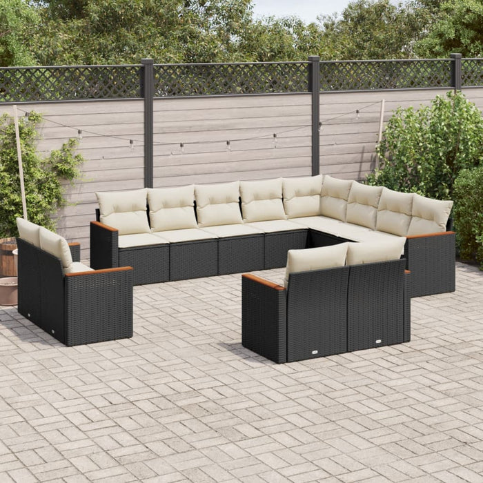 Set canapele de grădină, 12 piese, cu perne, negru, poliratan WALTI
