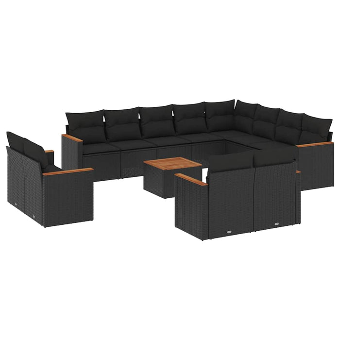 Set mobilier de grădină cu perne, 13 piese, negru, poliratan WALTI