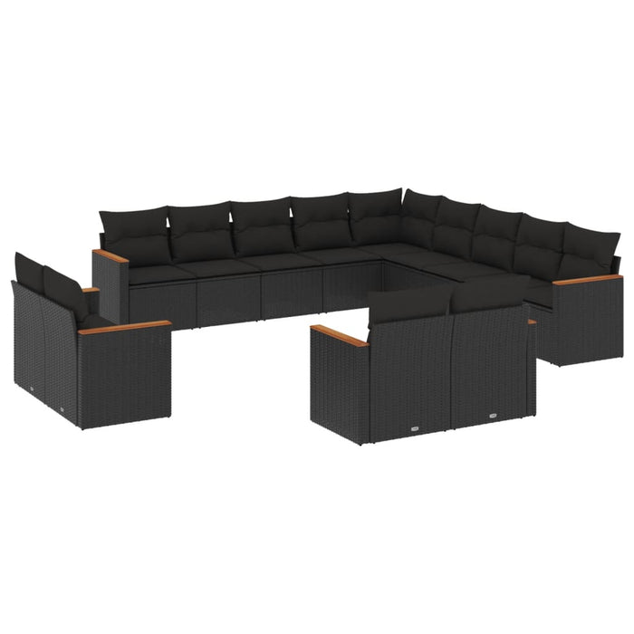 Set mobilier de grădină cu perne, 13 piese, negru, poliratan - WALTI WALTI