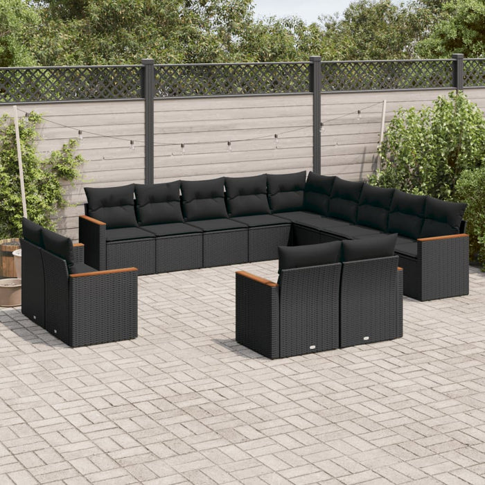 Set mobilier de grădină cu perne, 13 piese, negru, poliratan - WALTI WALTI