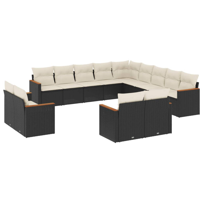 Set mobilier de grădină cu perne, 13 piese, negru, poliratan WALTI