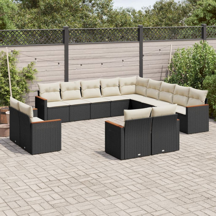 Set mobilier de grădină cu perne, 13 piese, negru, poliratan WALTI