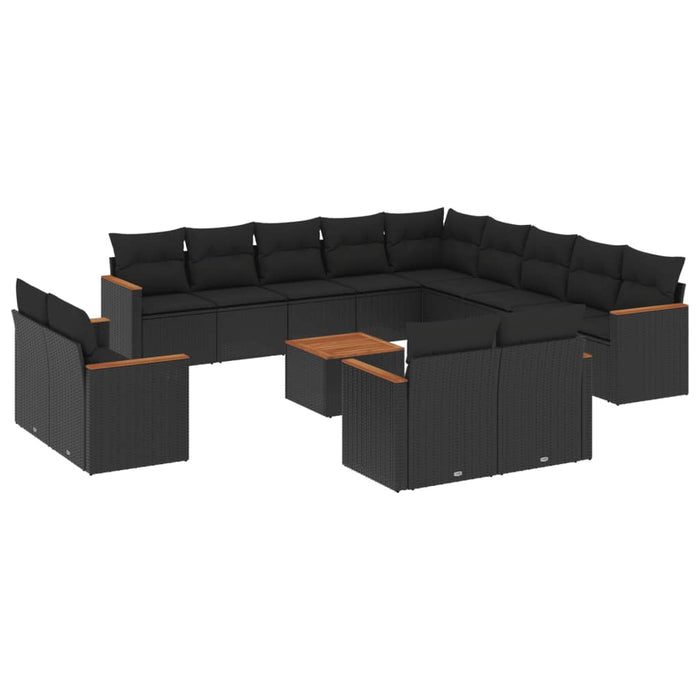 Set mobilier de grădină cu perne, 14 piese, negru, poliratan WALTI