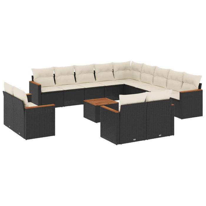 Set mobilier de grădină cu perne, 14 piese, negru, poliratan WALTI