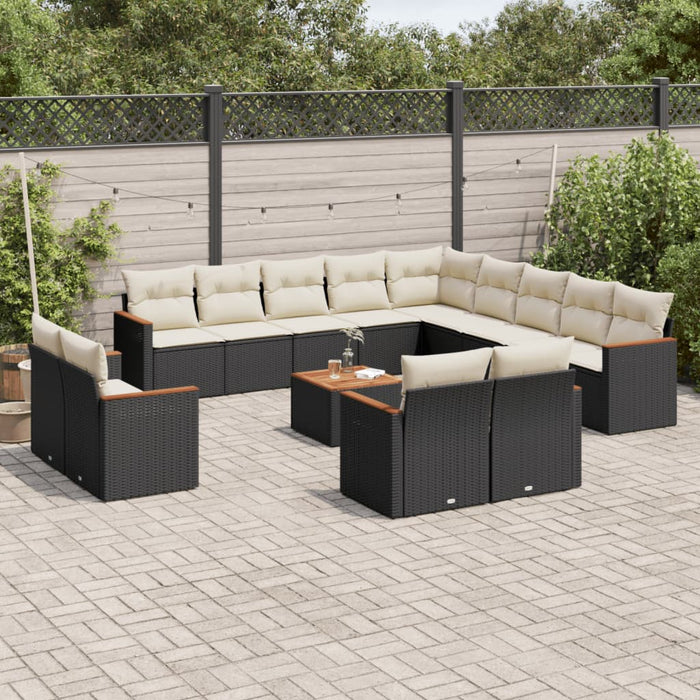 Set mobilier de grădină cu perne, 14 piese, negru, poliratan WALTI