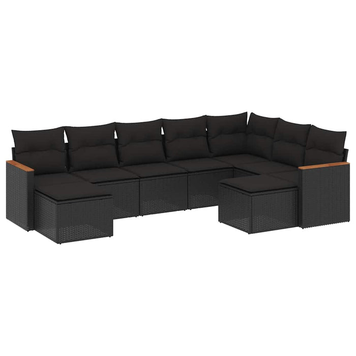 Set mobilier de grădină cu perne, 9 piese, negru, poliratan - WALTI WALTI