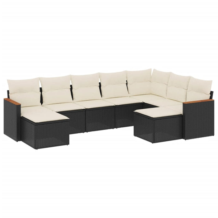 Set mobilier de grădină cu perne, 9 piese, negru, poliratan WALTI