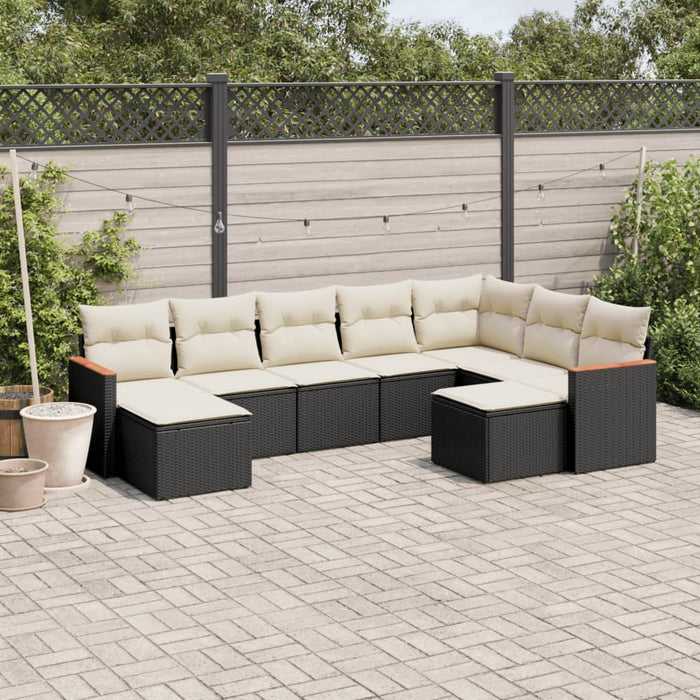 Set mobilier de grădină cu perne, 9 piese, negru, poliratan WALTI