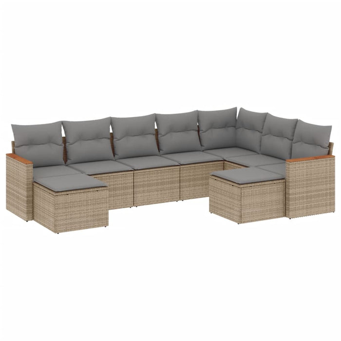 Set canapele de grădină, 9 piese, cu perne, bej, poliratan WALTI