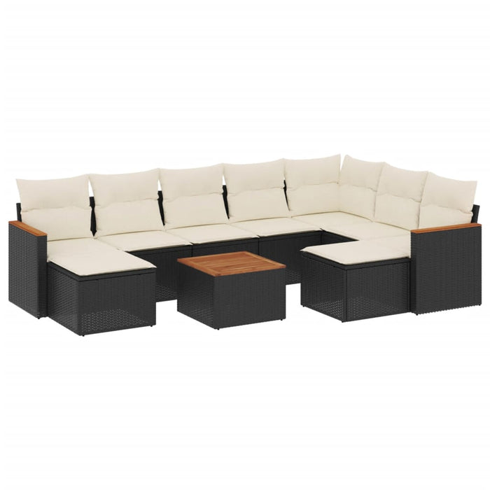 Set canapele de grădină cu perne, 10 piese, negru, poliratan WALTI