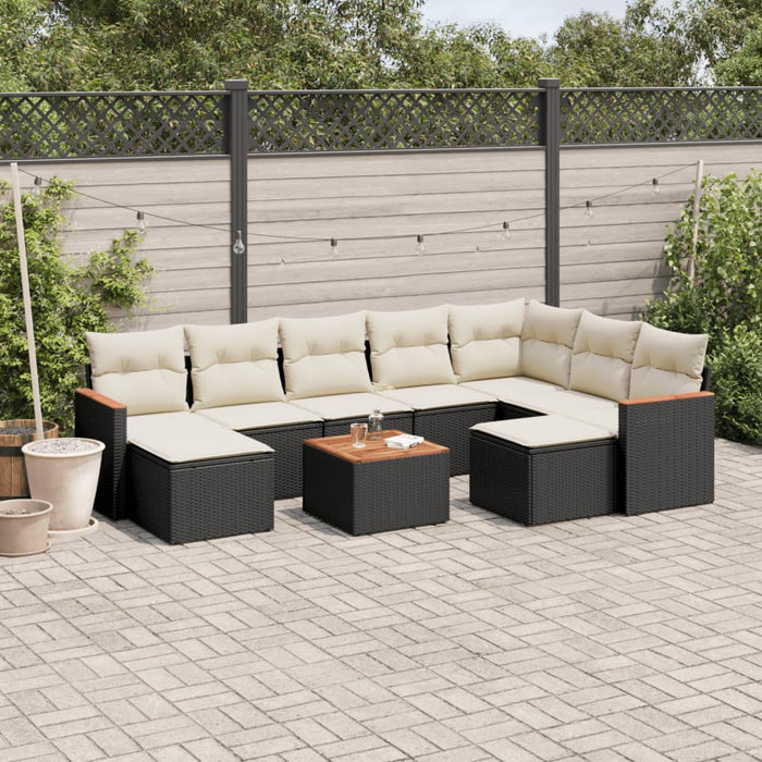 Set canapele de grădină cu perne, 10 piese, negru, poliratan WALTI