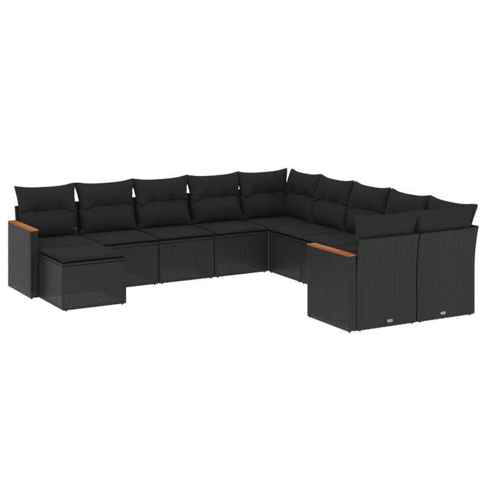 Set canapele de grădină cu perne, 11 piese, negru, poliratan - WALTI WALTI