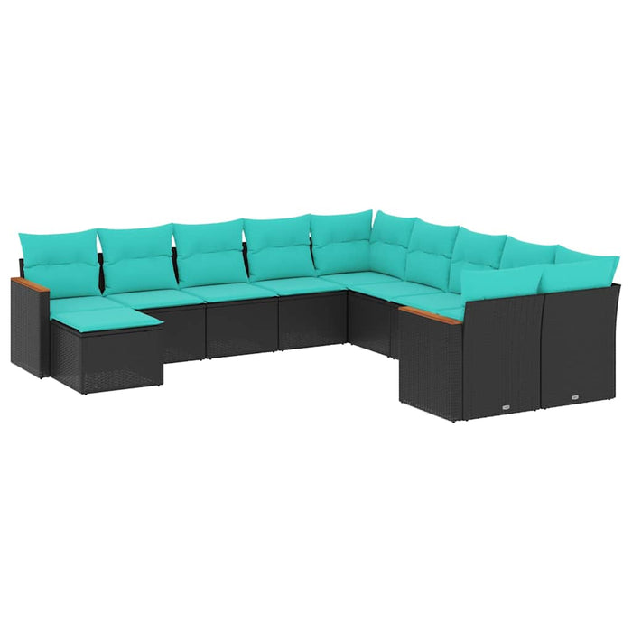 Set canapele de grădină cu 11 piese și perne, poliratan negru WALTI