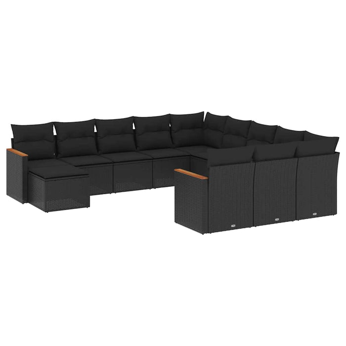 Set canapele de grădină, 12 piese, cu perne, negru, poliratan WALTI