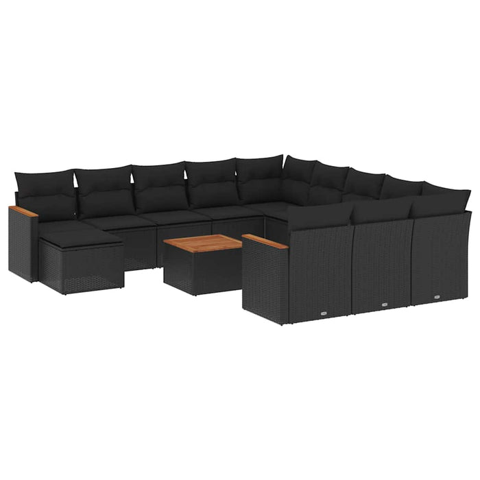 Set mobilier de grădină cu perne, 13 piese, negru, poliratan WALTI