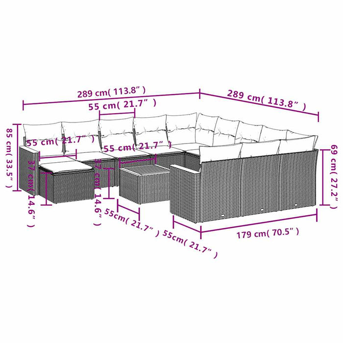 Set mobilier de grădină cu perne, 13 piese, negru, poliratan WALTI