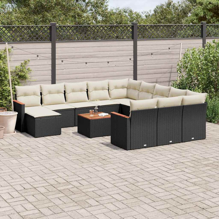 Set mobilier de grădină cu perne, 13 piese, negru, poliratan - WALTI WALTI