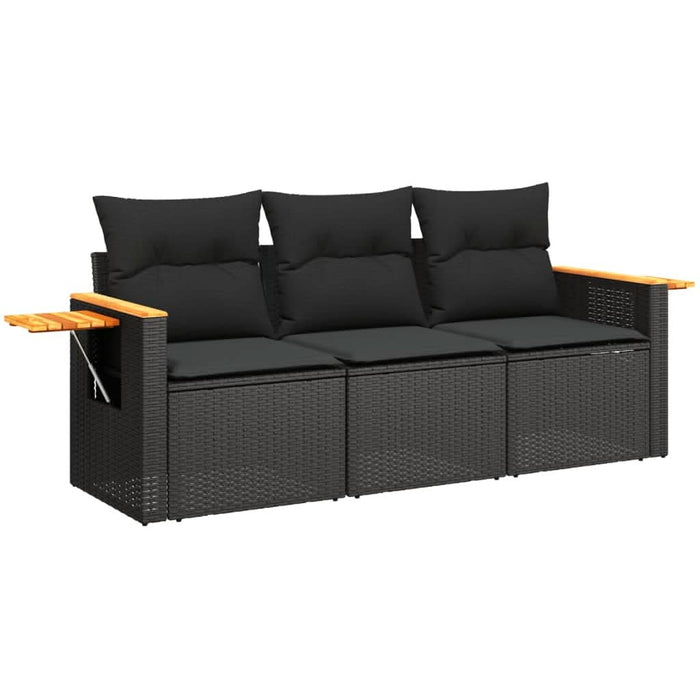 Set mobilier de grădină cu perne, 3 piese, negru, poliratan - WALTI WALTI