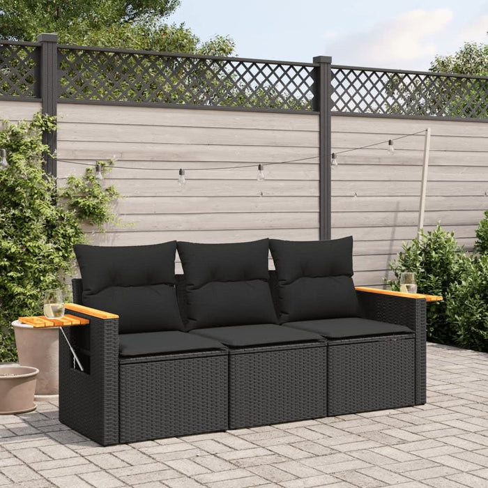 Set mobilier de grădină cu perne, 3 piese, negru, poliratan - WALTI WALTI