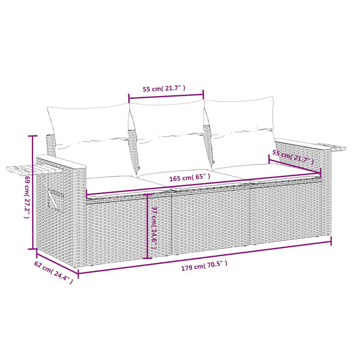 Set canapele de grădină, 3 piese, cu perne, bej, poliratan WALTI