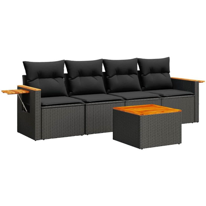 Set mobilier de grădină cu perne, 5 piese, negru, poliratan - WALTI WALTI