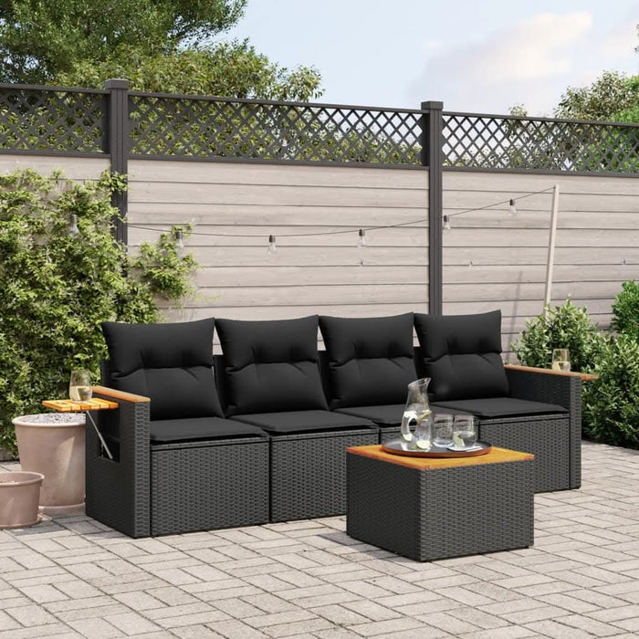 Set mobilier de grădină cu perne, 5 piese, negru, poliratan - WALTI WALTI