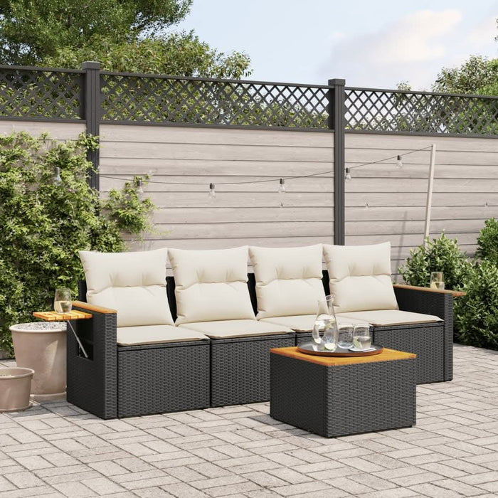 Set mobilier de grădină cu perne, 5 piese, negru, poliratan - WALTI WALTI