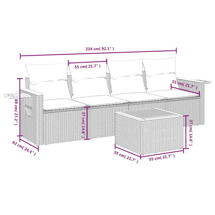 Set mobilier de grădină cu perne, 5 piese, negru, poliratan - WALTI WALTI