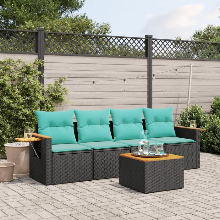 Set mobilier de grădină cu perne, 5 piese, negru, poliratan - WALTI WALTI