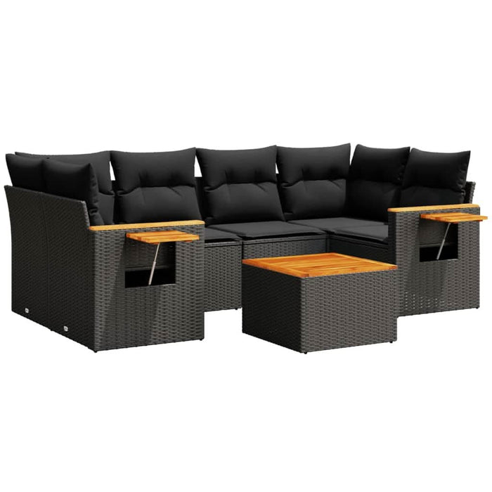 Set canapele de grădină cu perne, 7 piese, negru, poliratan - WALTI WALTI