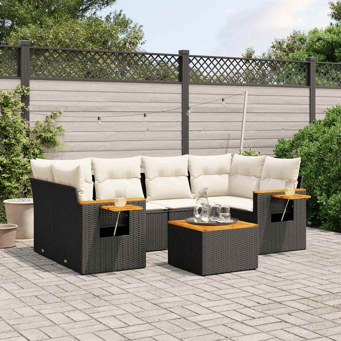 Set canapele de grădină cu perne, 7 piese, negru, poliratan - WALTI WALTI