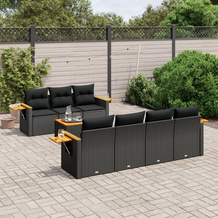 Set mobilier de grădină cu perne, 8 piese, negru, poliratan - WALTI WALTI