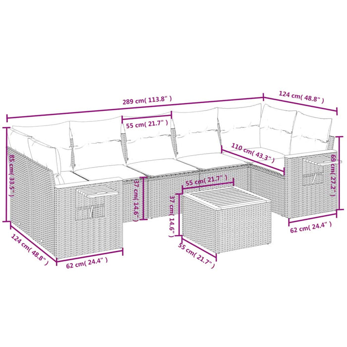 Set mobilier de grădină cu perne, 8 piese, negru, poliratan - WALTI WALTI