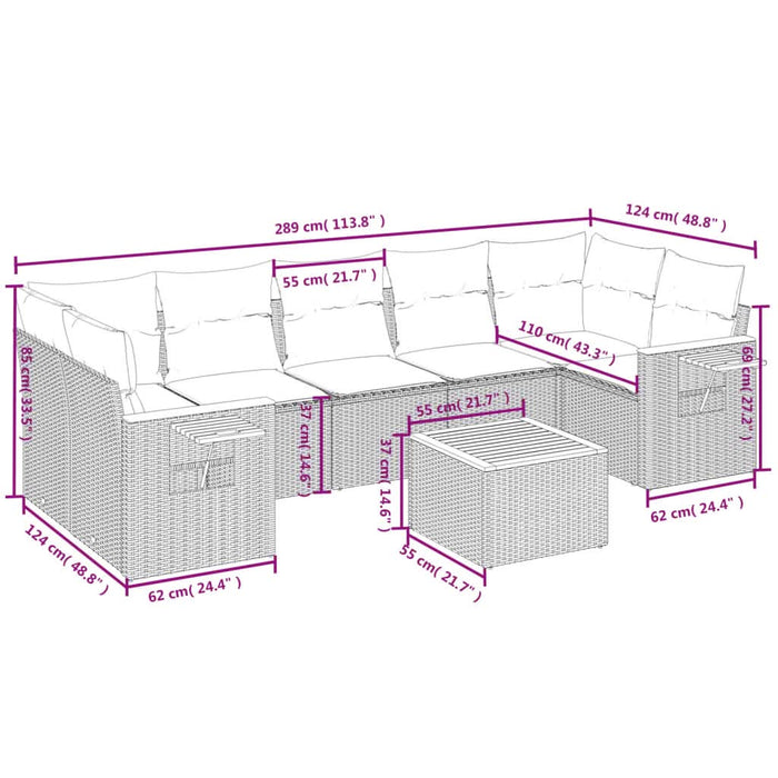 Set mobilier de grădină cu perne, 8 piese, negru, poliratan - WALTI WALTI