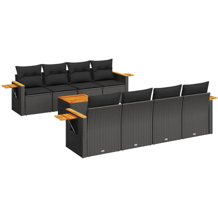 Set mobilier de grădină cu perne, 9 piese, negru, poliratan - WALTI WALTI