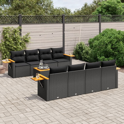 Set mobilier de grădină cu perne, 9 piese, negru, poliratan - WALTI WALTI