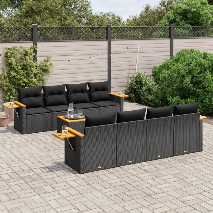Set mobilier de grădină cu perne, 9 piese, negru, poliratan - WALTI WALTI