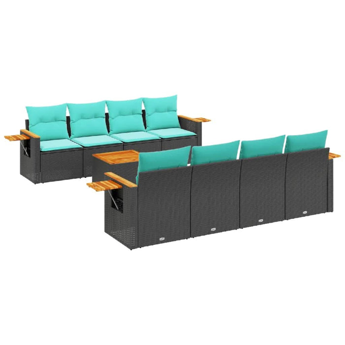 Set mobilier de grădină cu perne, 9 piese, negru, poliratan - WALTI WALTI