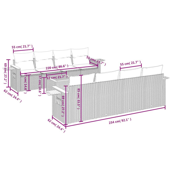 Set mobilier de grădină cu perne, 9 piese, negru, poliratan - WALTI WALTI