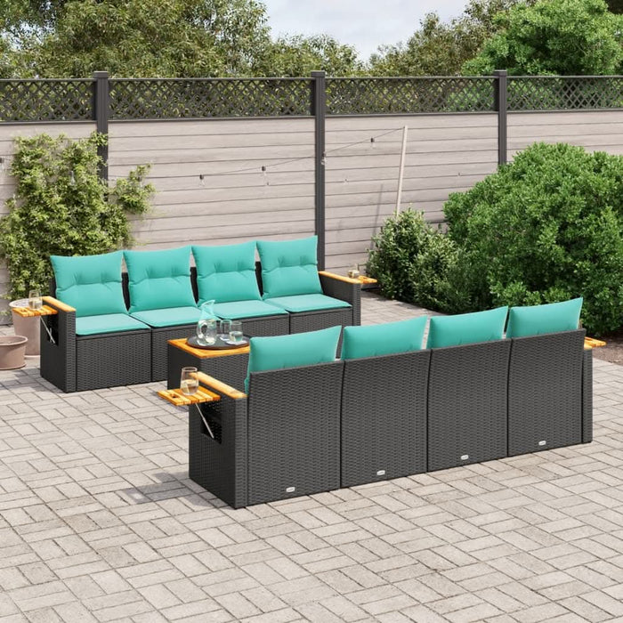 Set mobilier de grădină cu perne, 9 piese, negru, poliratan - WALTI WALTI