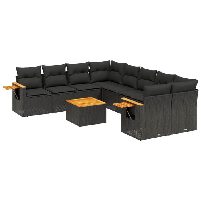 Set mobilier de grădină cu perne, 9 piese, negru, poliratan - WALTI WALTI