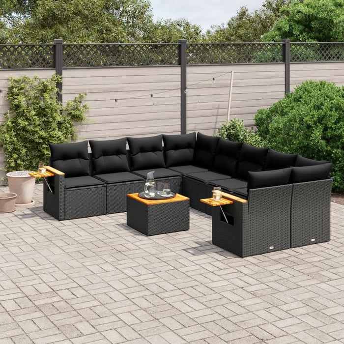 Set mobilier de grădină cu perne, 9 piese, negru, poliratan - WALTI WALTI